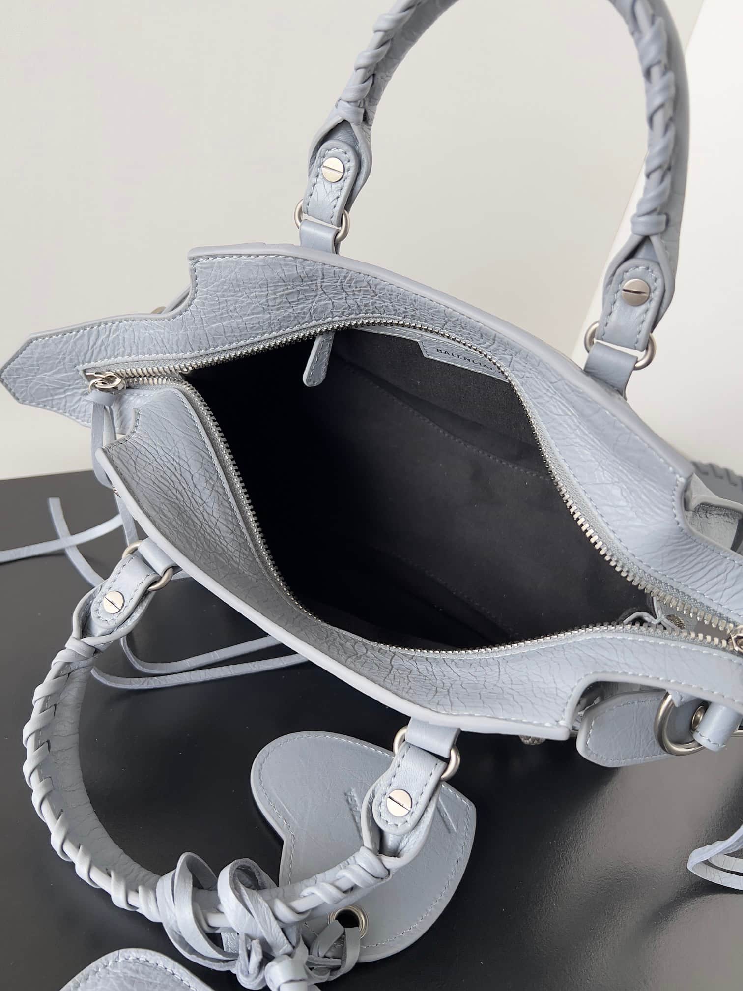 Balenciaga Small Neo Cagole City bag in grey blue lambskin leather High