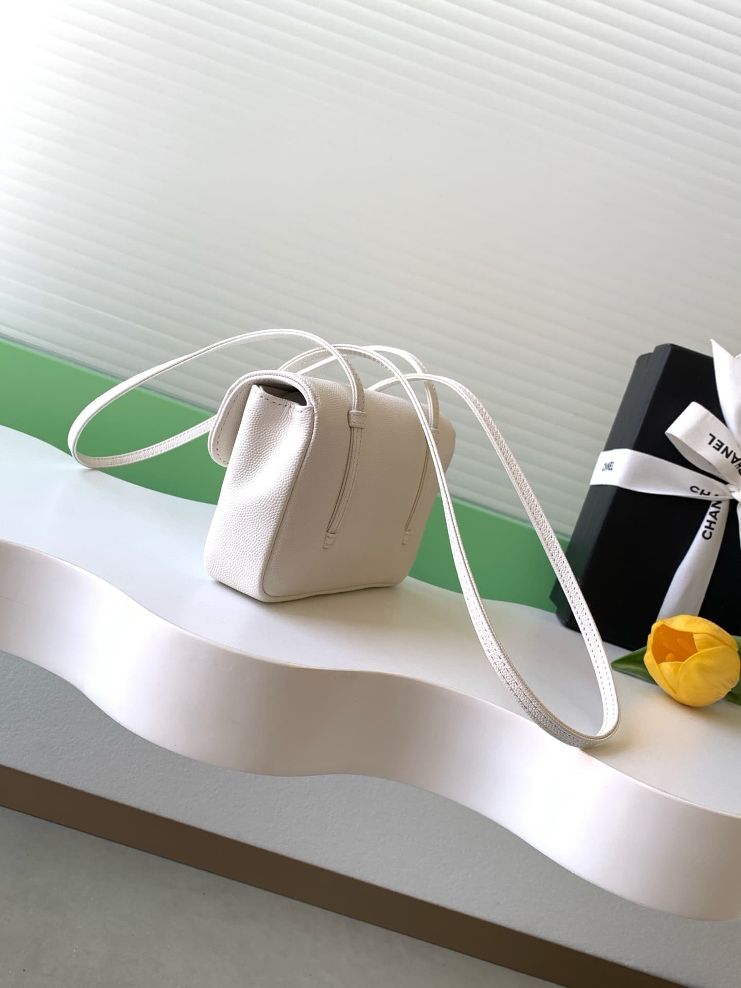 Chanel Clutch with Leather Strap Grained Shiny Calfskin & Gold-Tone Metal White AP5068 A