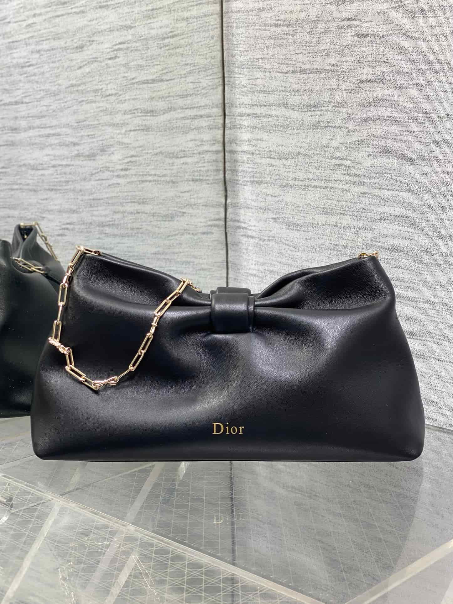 Medium Dior Bow Bag Black Leather High