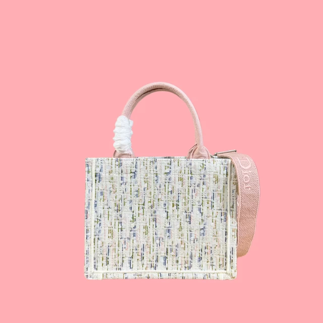 Small Dior Book Tote with Strap Multicolor Oblique Pastel Embroidery