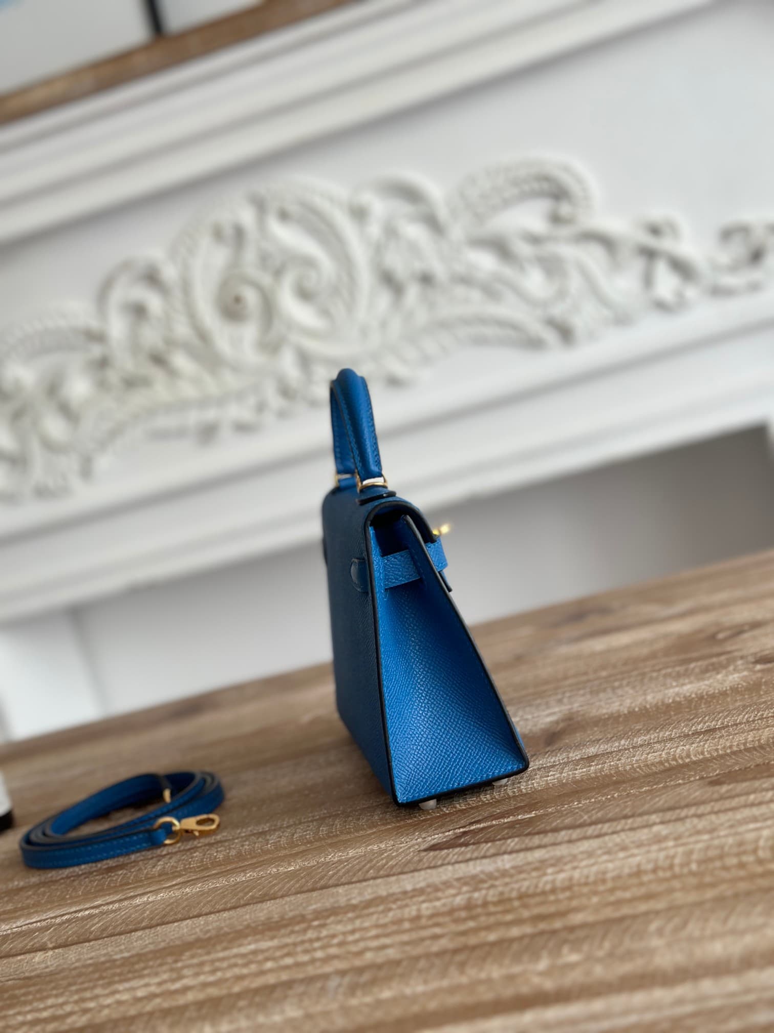 Hermes Kelly Mini II Bag Epsom Leather WAX Bleu Hydra High