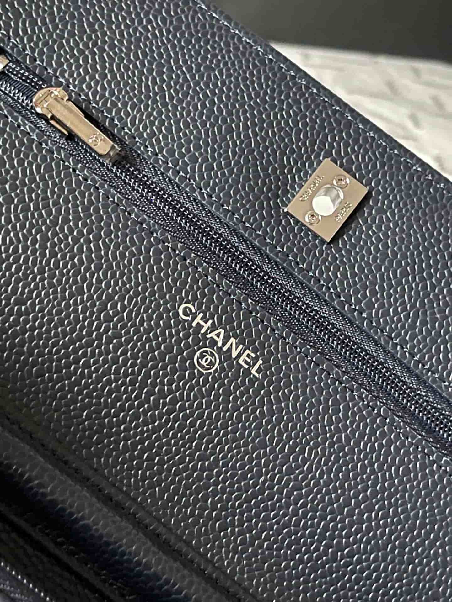 Chanel Classic Wallet on Chain Grained Shiny Calfskin & Silver-Tone Metal AP4241 Dark Blue A