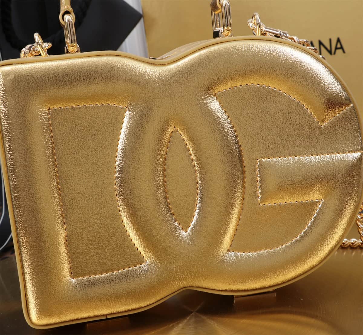 Dolce & Gabbana Gold leather DG Logo handbag high