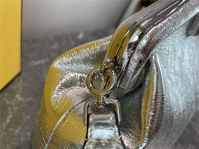 Fendi First Medium Leather Bag Silver wrinkle High