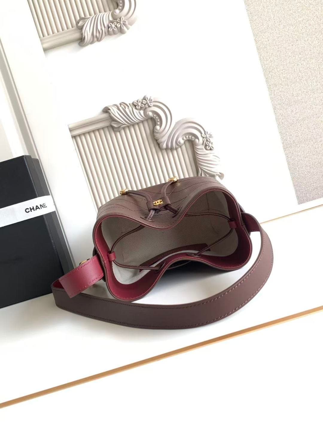 Chanel Small Bucket Bag Calfskin Leather & Gold-Tone Metal Dark Brown AS6537 A