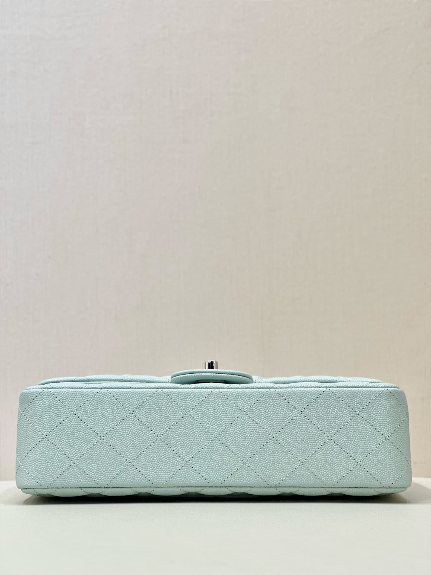 Chanel Medium CLASSIC HANDBAG Grained  Calfskin & Silver-Tone Metal Light Blue TOP