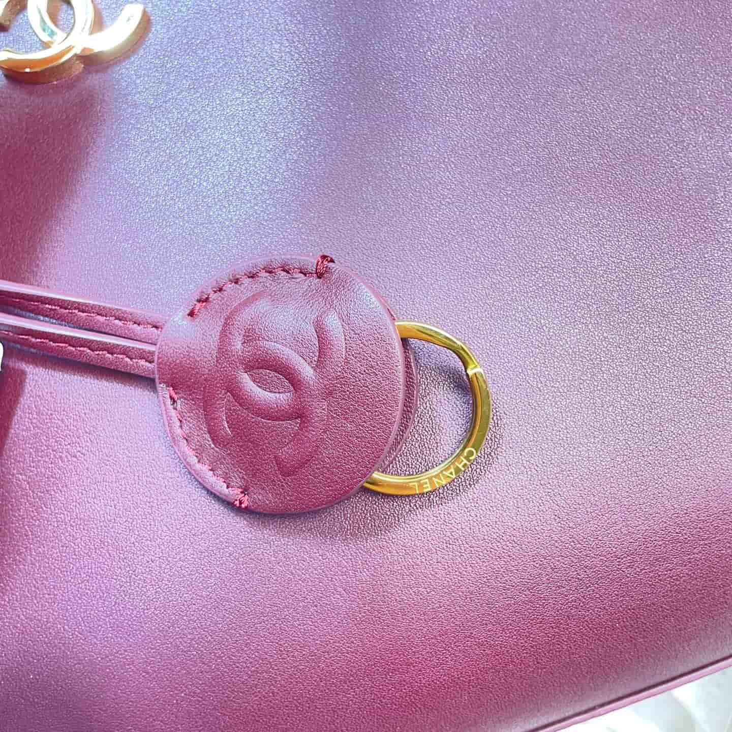 Chanel Maxi Bowling Bag Calfskin & Gold-Tone Metal Claret AS6211 A