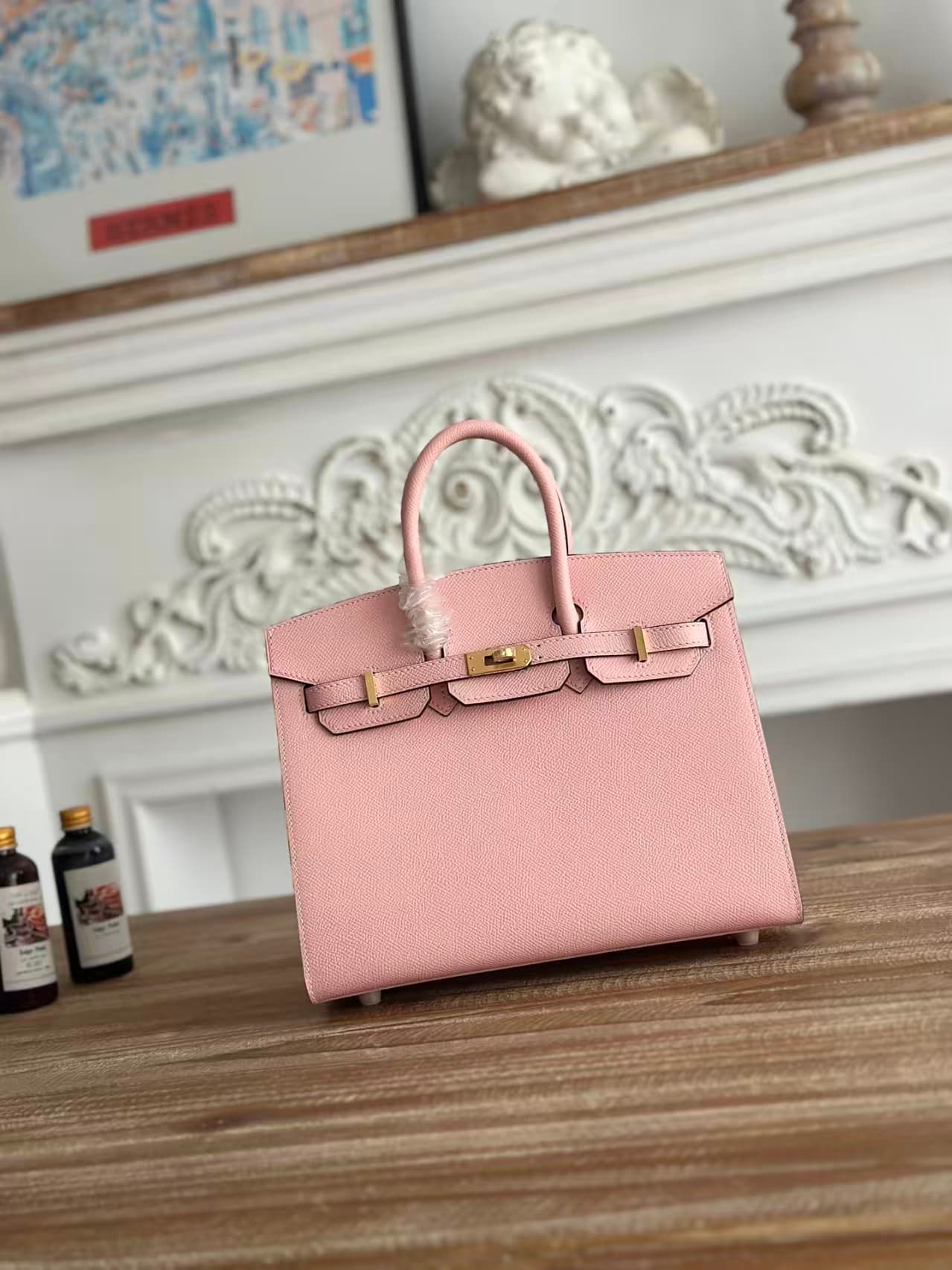 Hermes Birkin Sellier Bag 25/30cm Epsom Leather WAX  Rose Sakura  Gold-Metal High