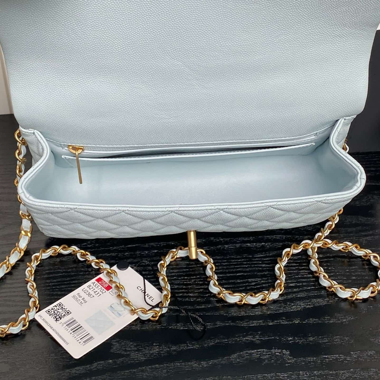 Chanel Small Flap Bag with Top Handle Grained Shiny Calfskin &  Gold-Tone Metal Blue AS5702 A