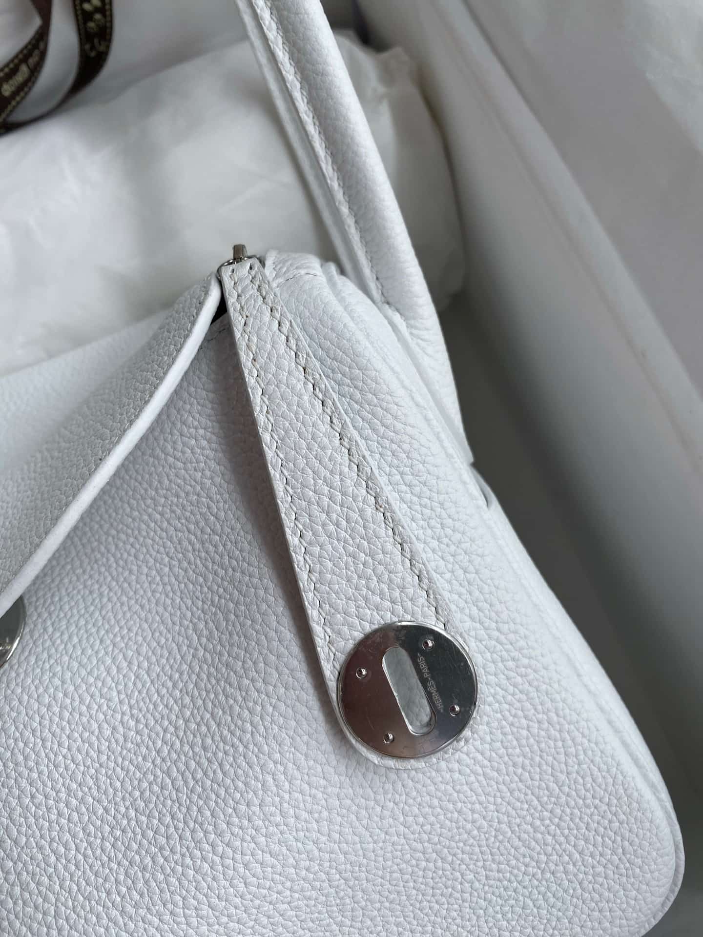 Hermes Lindy 19/26cm Bag Clemence Leather In Blanc Silver-Metal WAX High Customizing Style