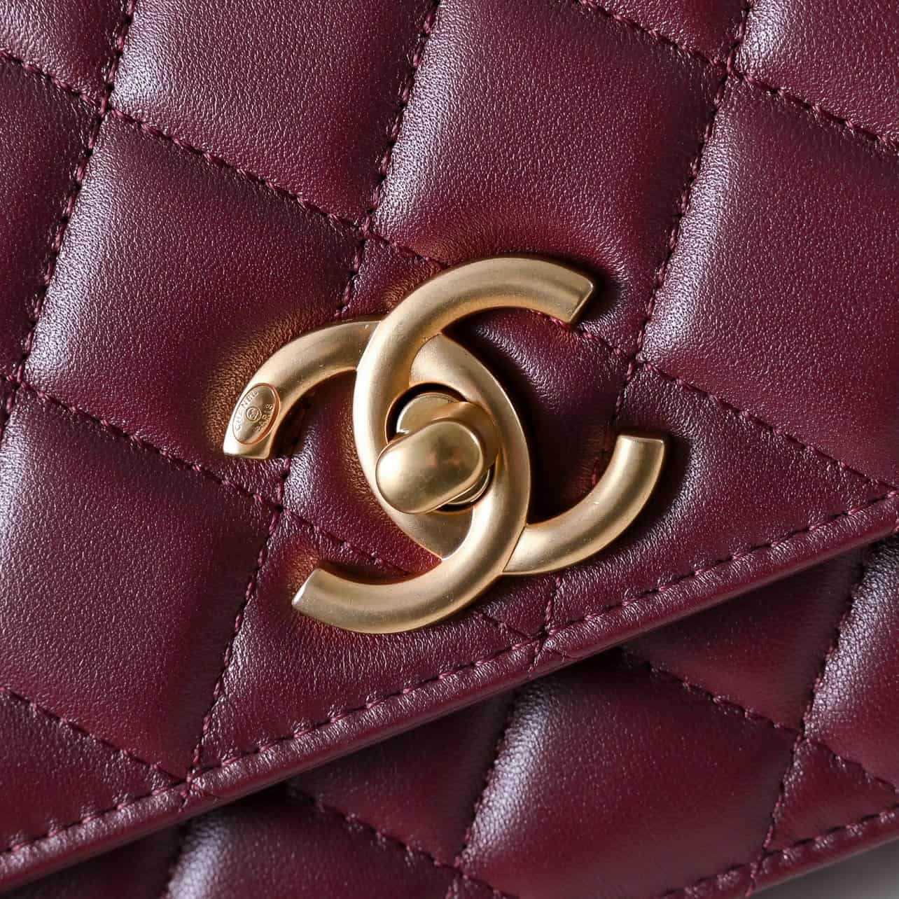 Chanel Wallet on Chain Quilted Leather  & Gold-Tone Metal Claret AP3938 High
