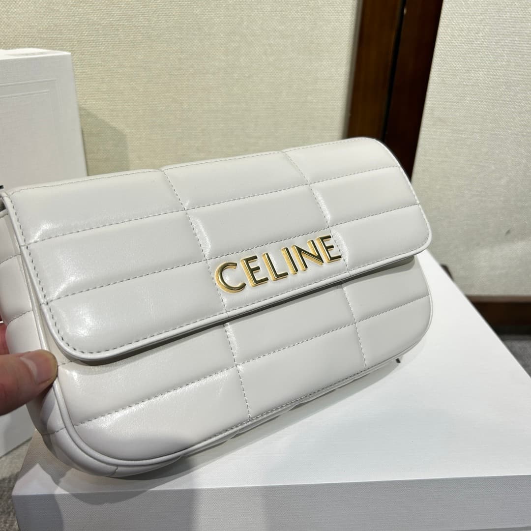 Celine Matelasse Monochrome Chain Shoulder Bag White High