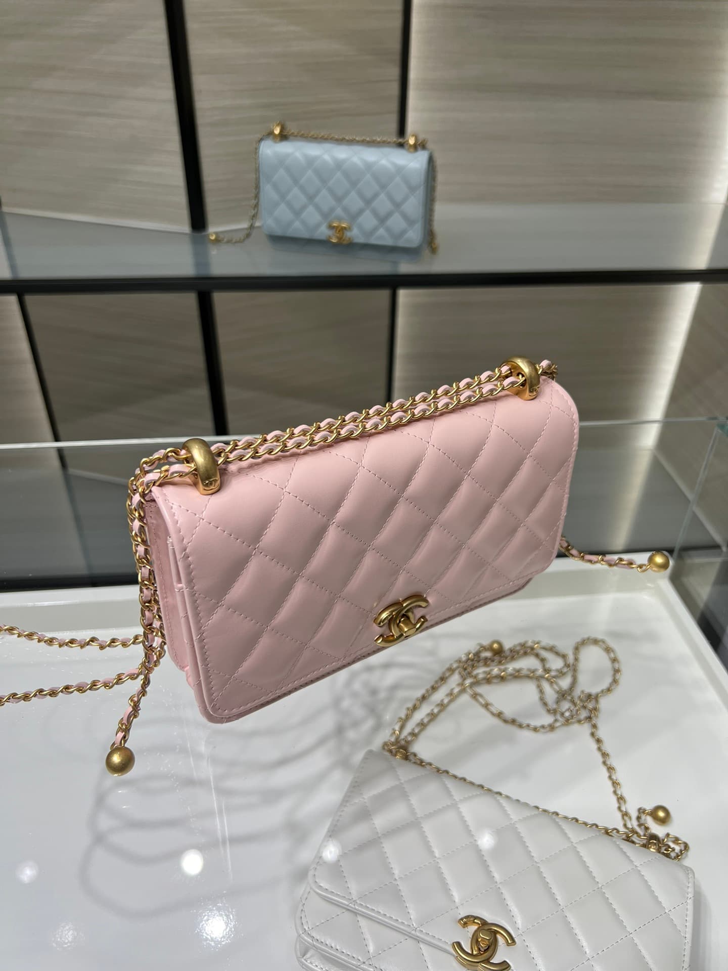 Chanel Wallet on Chain Shiny Calfskin & Gold-Tone Metal Pink AP2289 High