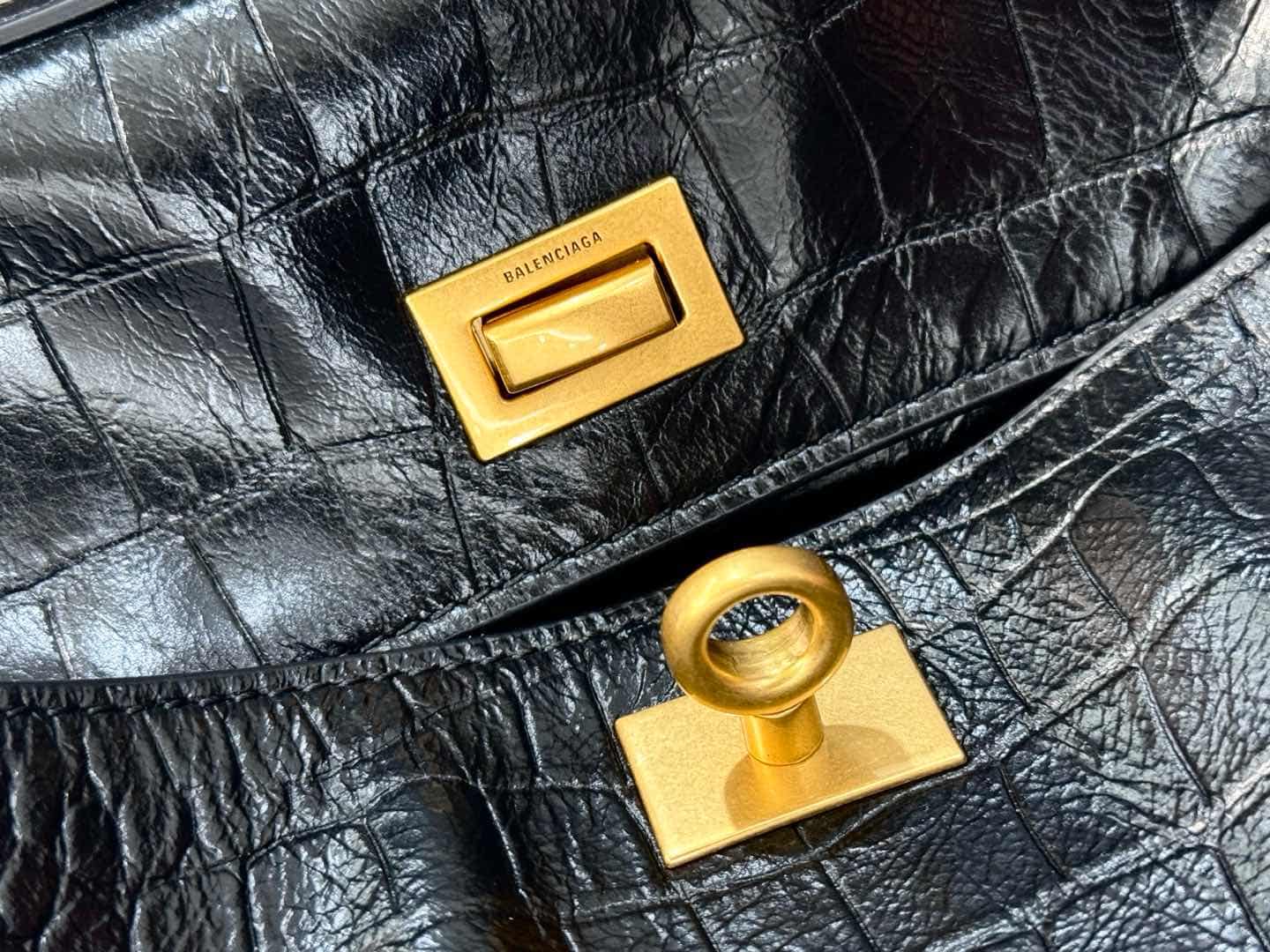 Balenciaga Rodeo Large Bag in Black Crocodile Embossed Calfskin With Gold-Tone Metal TOP