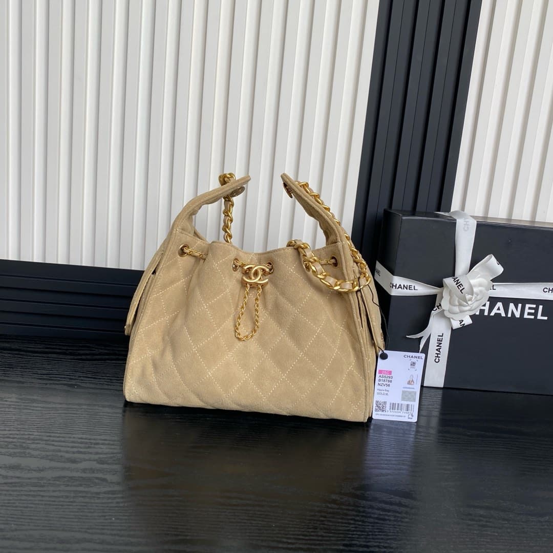 Chanel 25 Small Hobo handbag AS5293 Suede & gold-tone metal Camel A