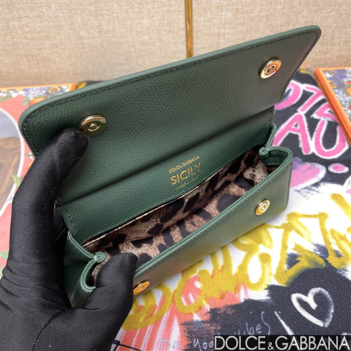 Dolce & Gabbana Miss Sicily top handle bag calfskin leather Green high
