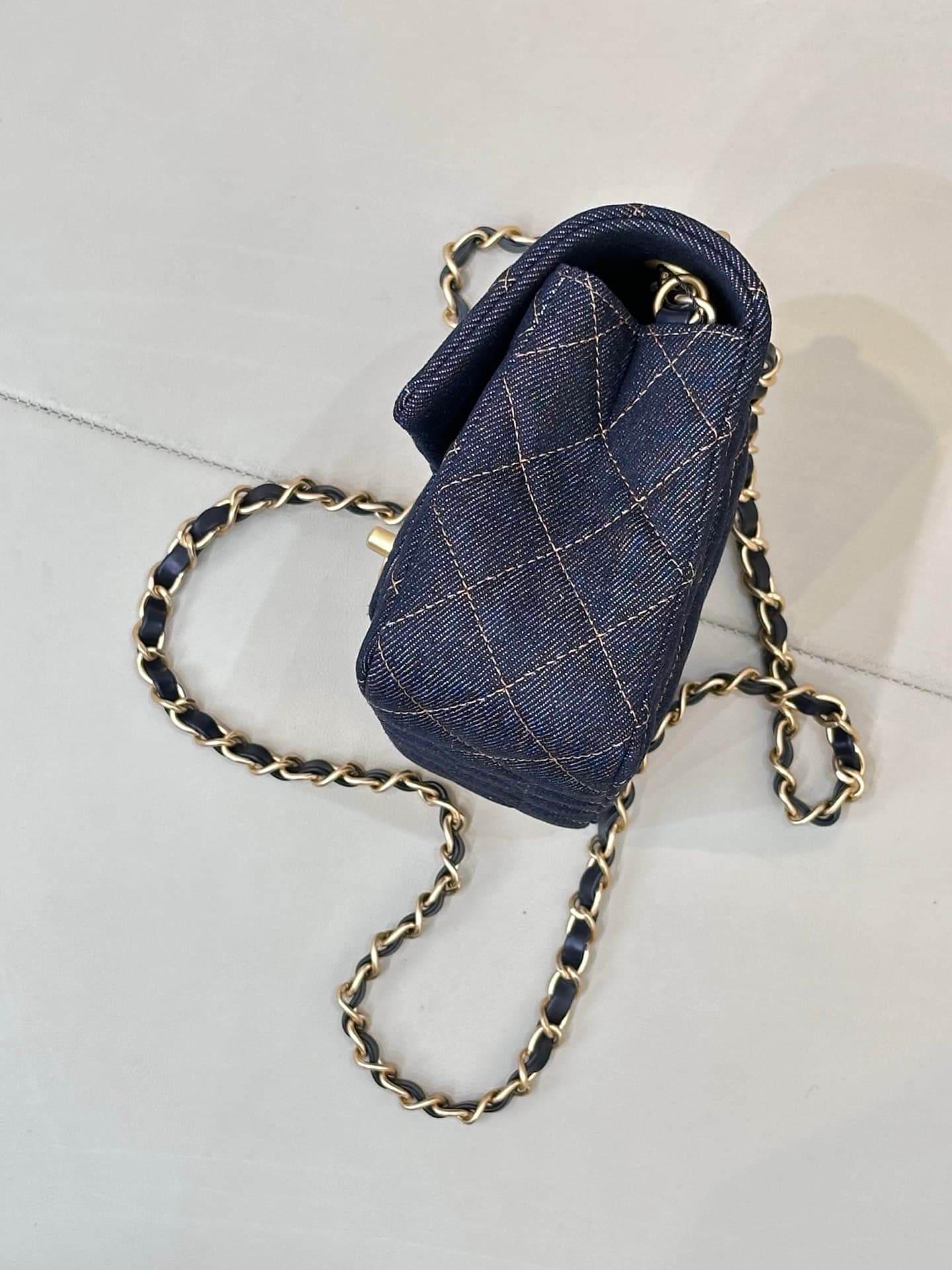 CHANEL Mini Classic Handbag Denim &Gold-tone Metal A69900 Dark Blue TOP