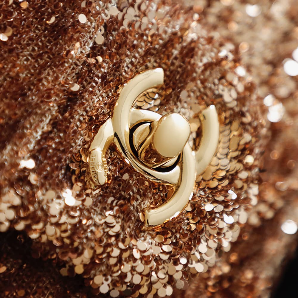 Chanel Flap Bag With Gold Sequins A