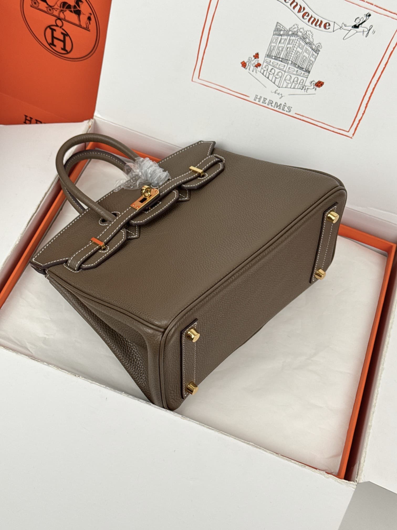 Hermes Birkin 25/30 Bag Togo Calfskin Leather Etoupe High