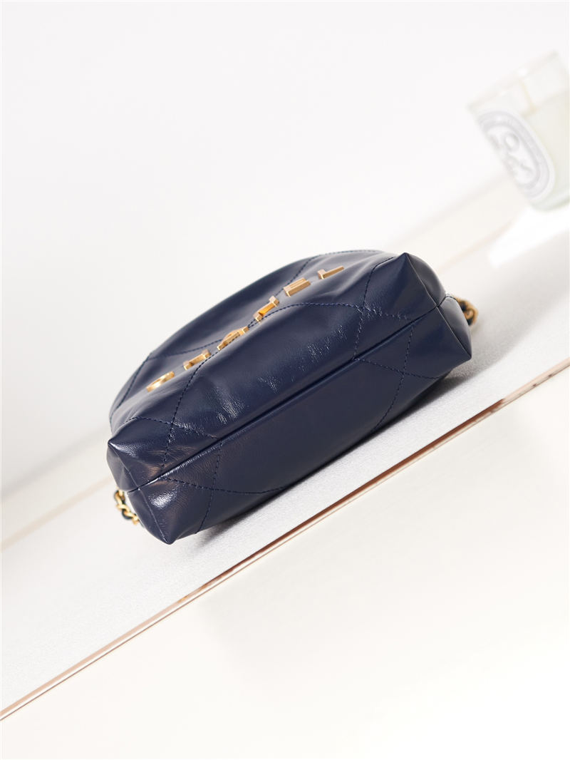 Chanel 22 MINI HANDBAG Shiny Calfskin Navy & Gold-Tone Metal AS3980 A