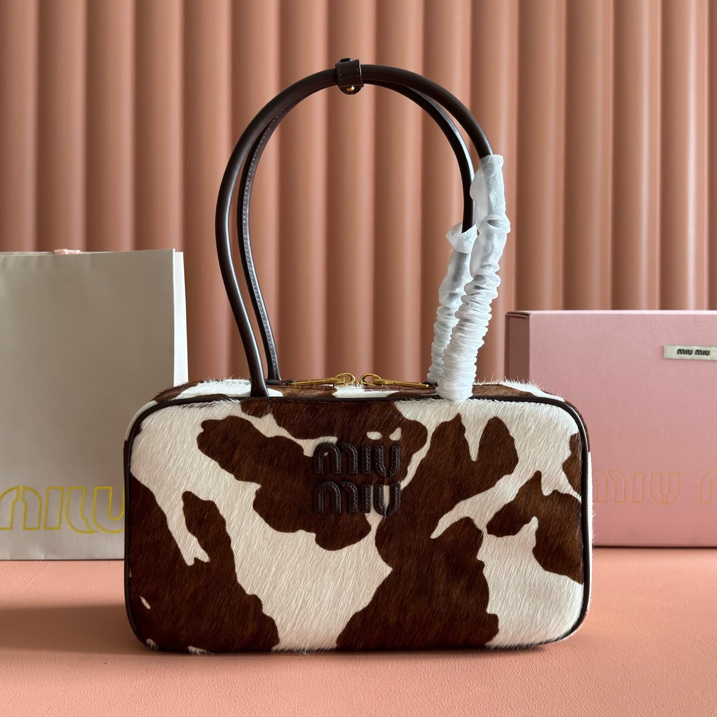 Miu Miu Beau calf hair shoulder bag in  animal print 5BB172 TOP
