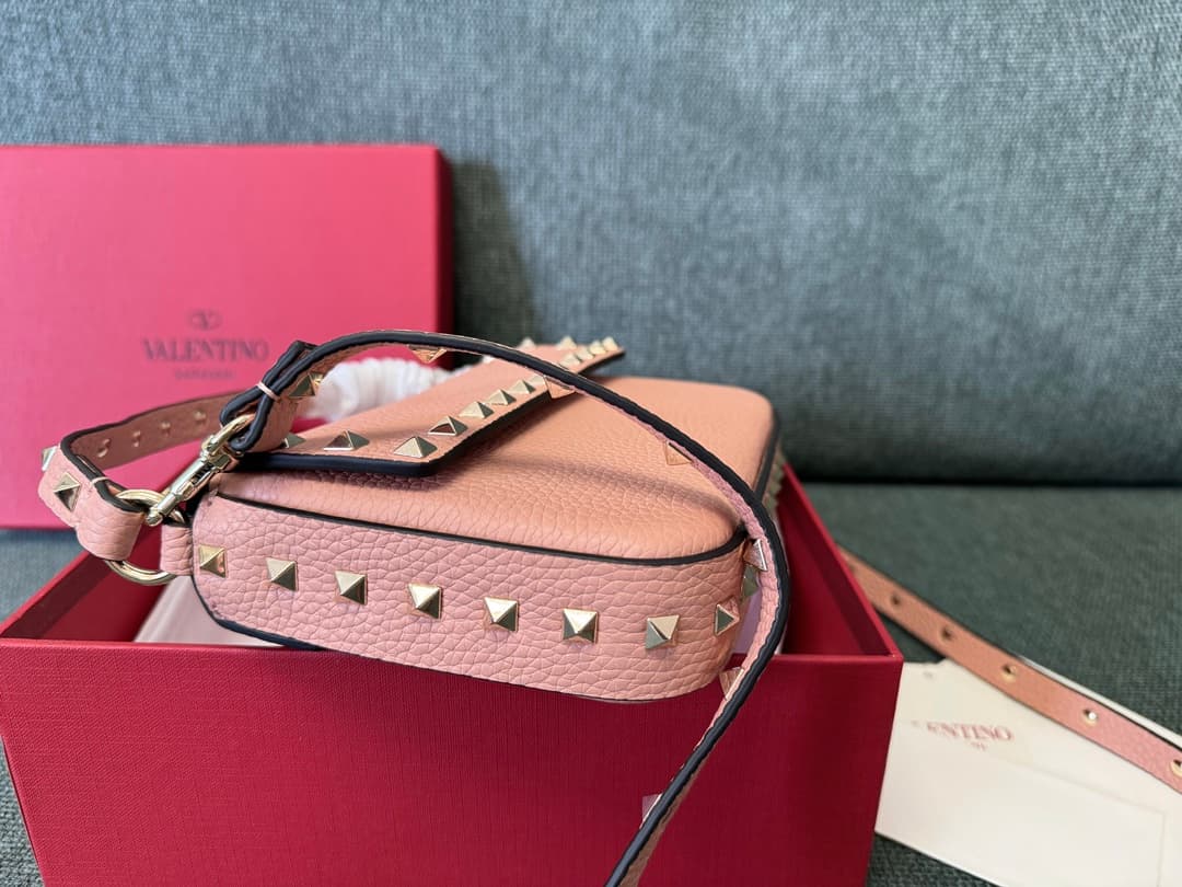 Valentino Garavani Mini Rockstud Grainy Leather Crossbody Bag in Nude Pink High