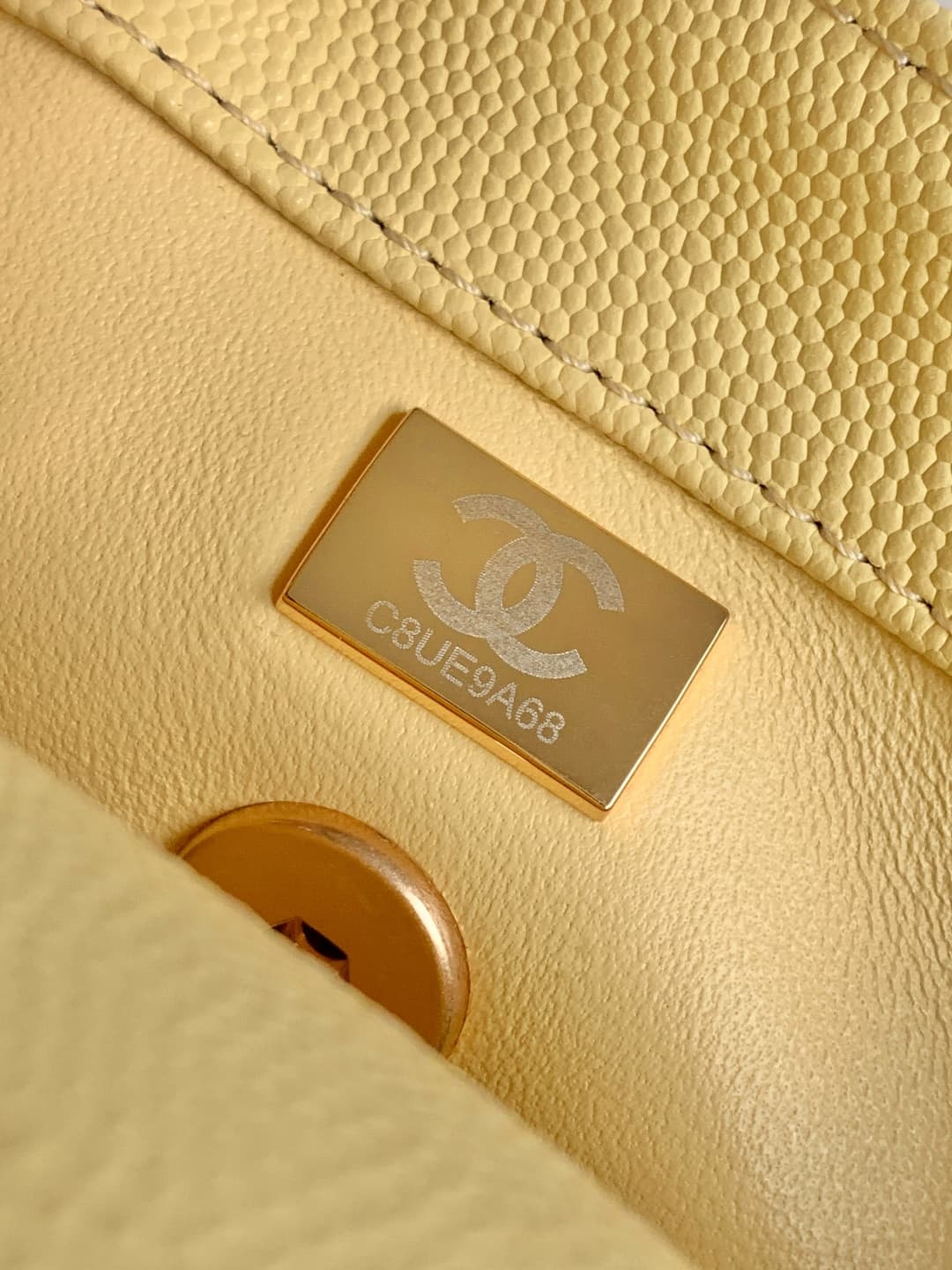 MINI FLAP BAG WITH TOP HANDLE AS2215 Grained Calfskin & Gold Metal Yellow A