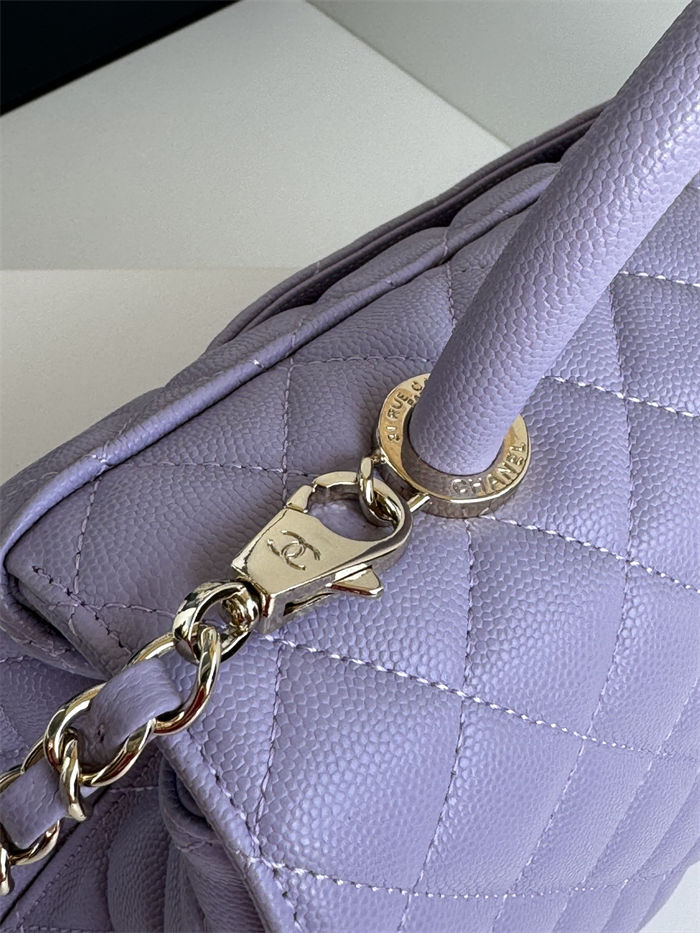 Medium FLAP BAG WITH TOP HANDLE Grained Calfskin Purple-binding Gold Metal High