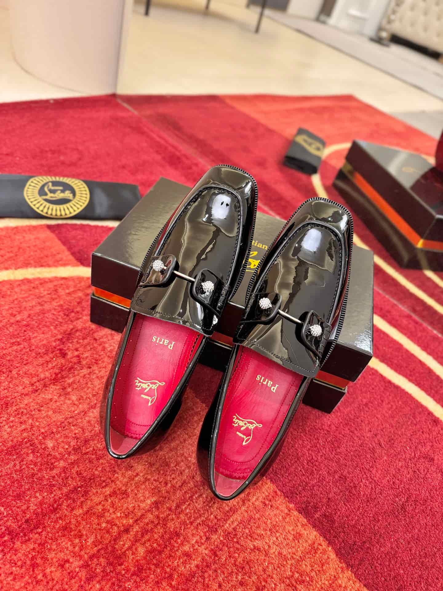 Christian Louboutin Chambelimoc Night Strass Patent Calf Leather Black Men Loafers
