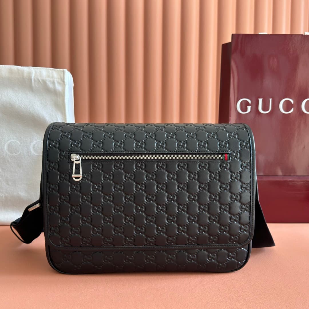 Gucci GG Emblem medium crossbody bag Black embossed GG smooth leather 850235 High