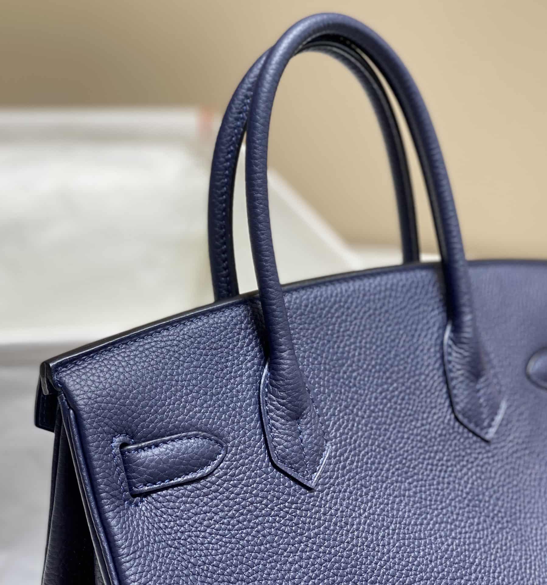 Hermes Birkin 25/30/35cm Bag Calfskin Silver/Gold Metal In Navy High