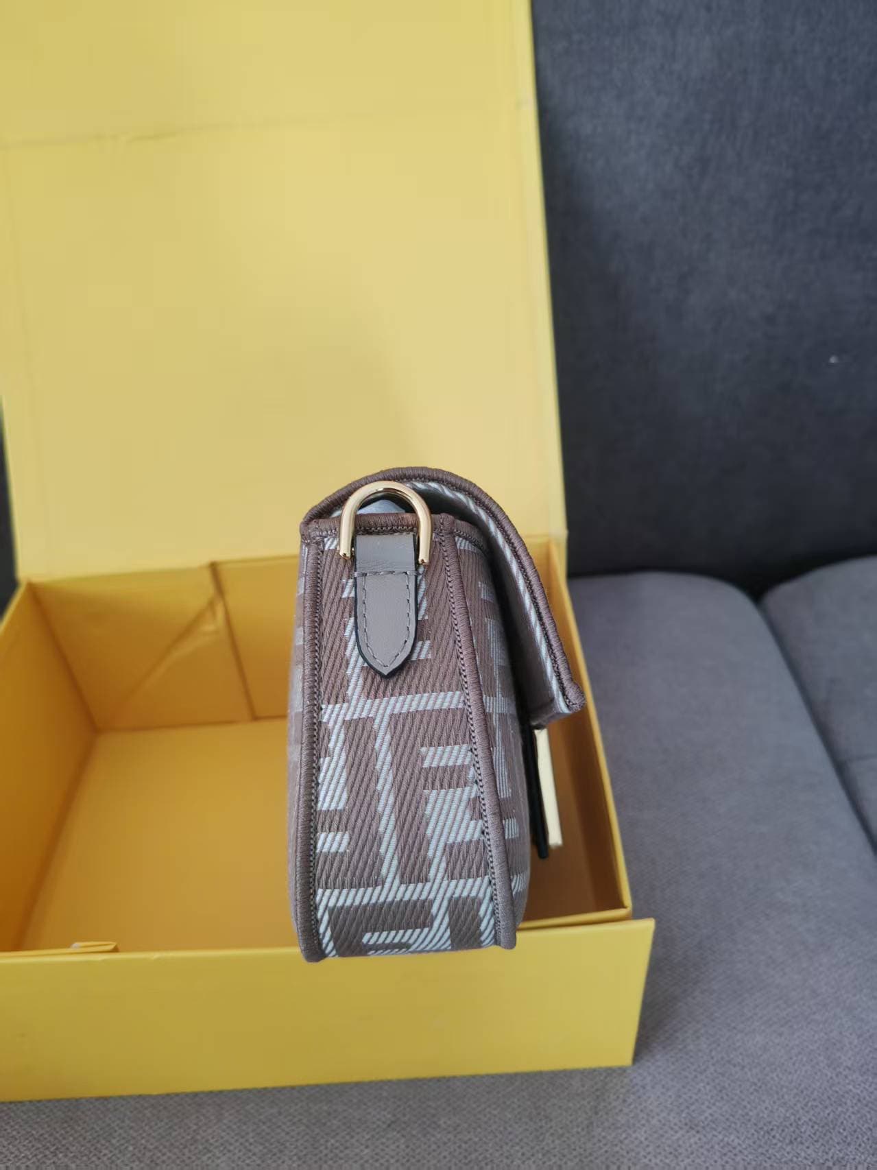 MINI BAGUETTE FF jacquard fabric bag gray High