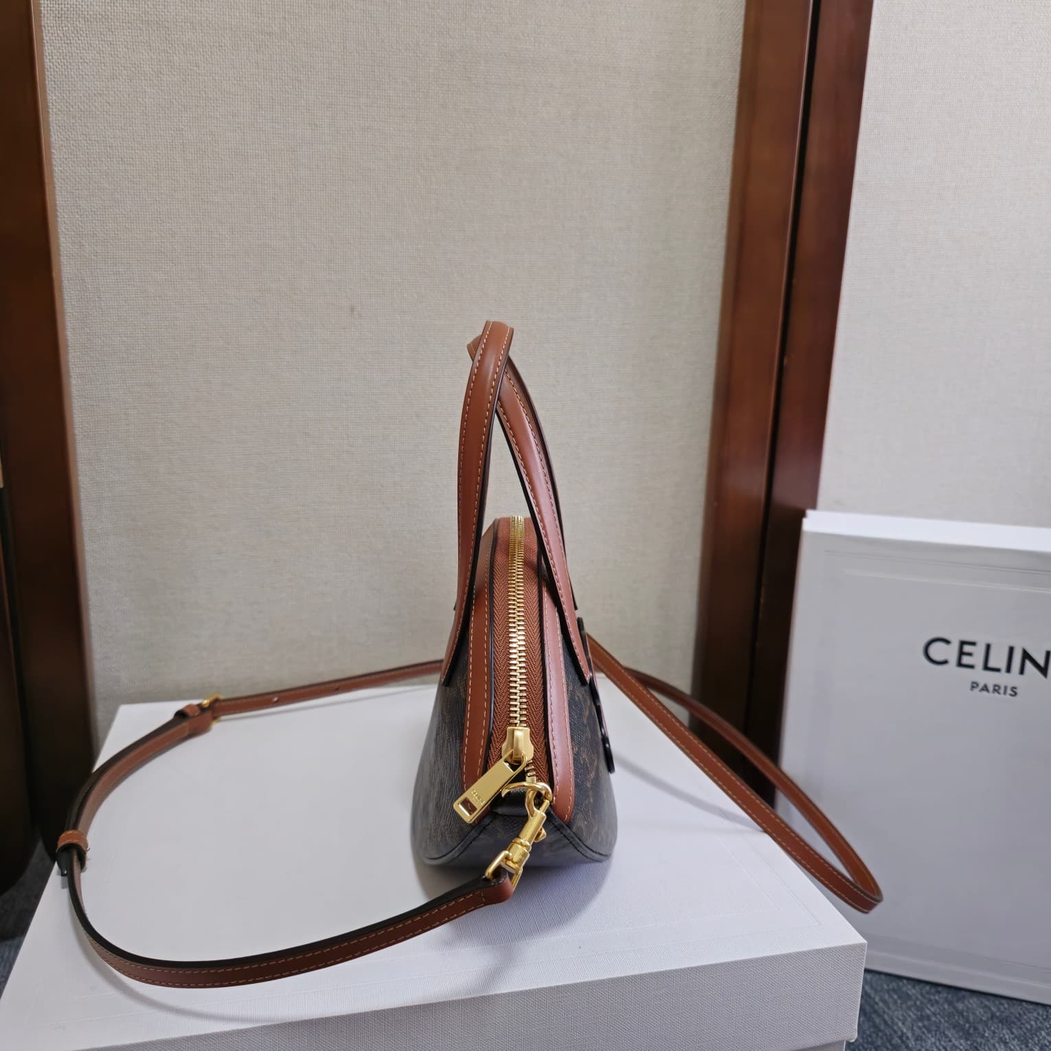 Celine Half Moon Case in Triomphe Canvas and Calfskin High