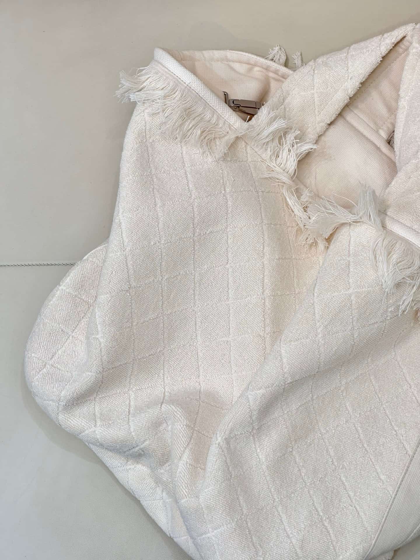 Chanel Beach Hobo Handbag Quilted White Terry Cloth TOP