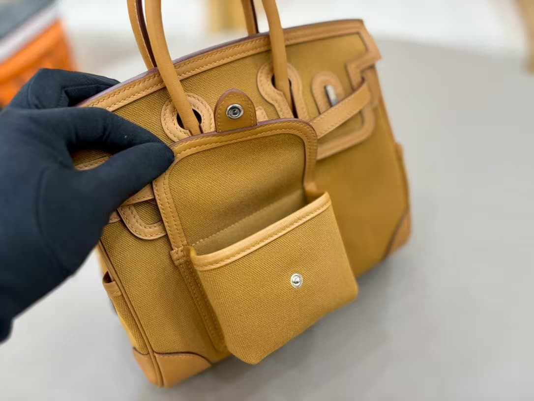 Hermes Birkin Cargo bag 25 Canvas & Swift leather Sesame Silver Metal WAX High