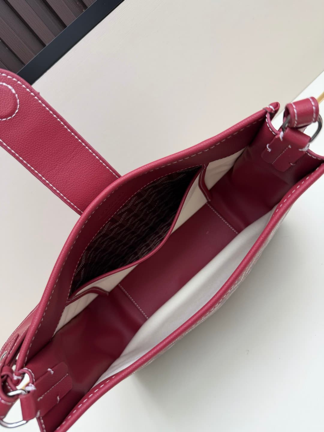 Goyard Musette PM bag in burgundy Goyardine canvas Mid
