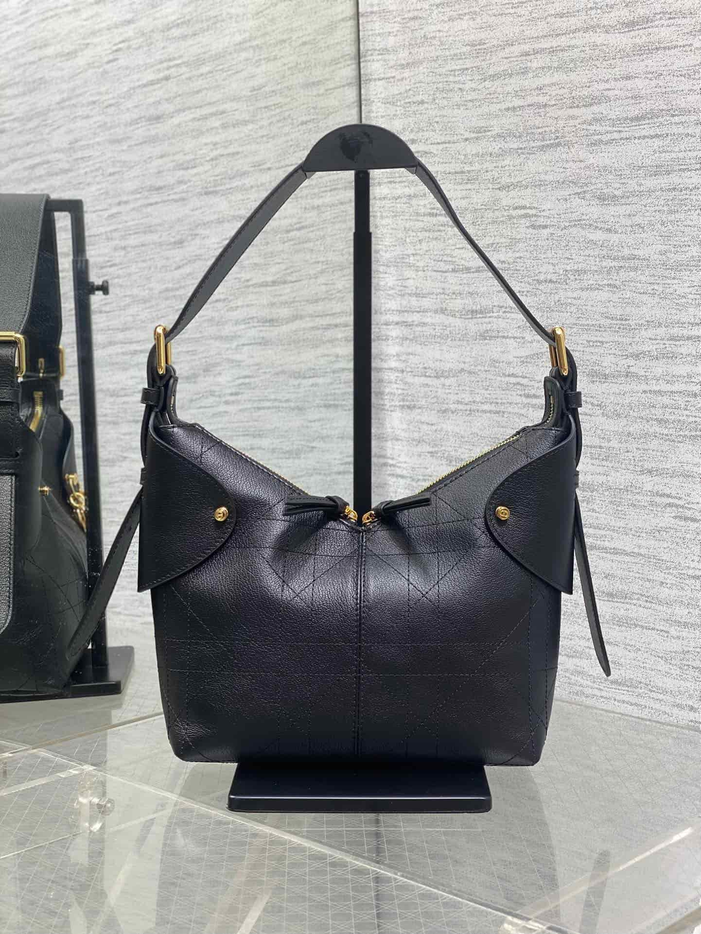 Small Dior Voyage Bag Black Flat Macrocannage Grained Calfskin High