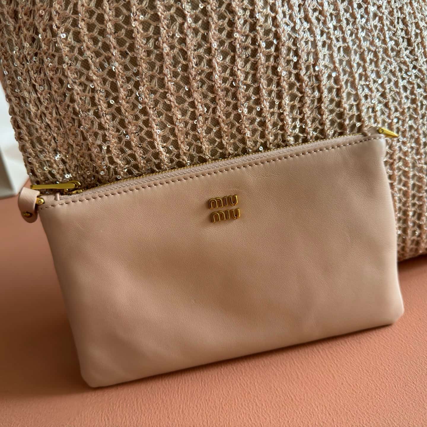 Miu Miu Ivy sequin mesh bag Powder Pink 5BG231 TOP