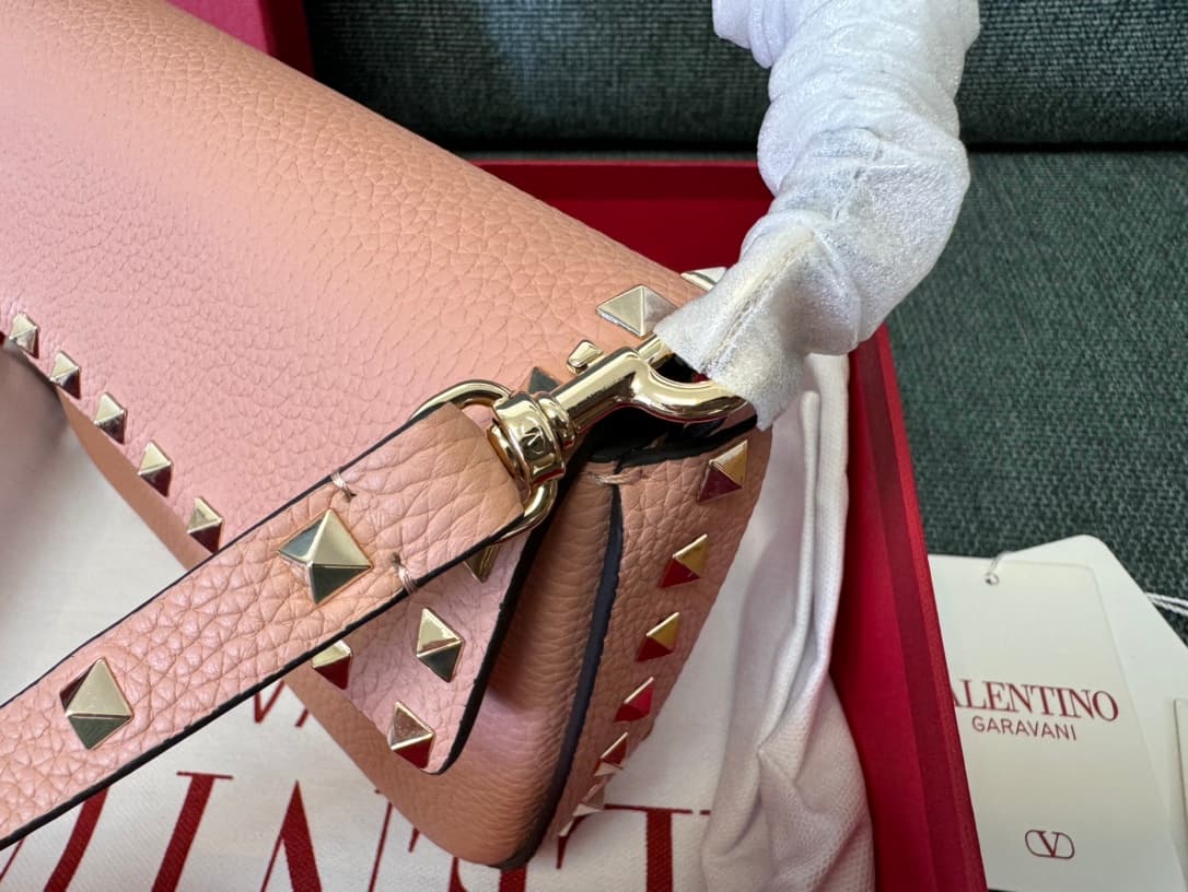 Valentino Garavani Mini Rockstud Grainy Leather Crossbody Bag in Nude Pink High