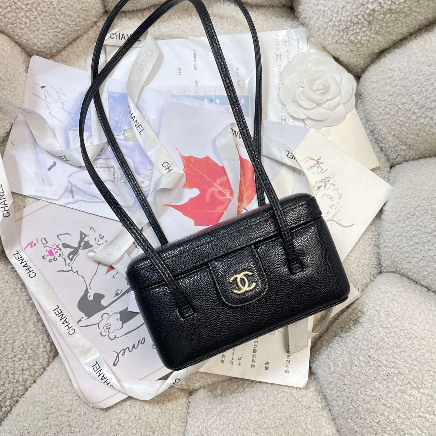 Chanel Long Vanity with Leather Strap Grained Shiny Calfskin & Gold-Tone Metal Black AP5067 A
