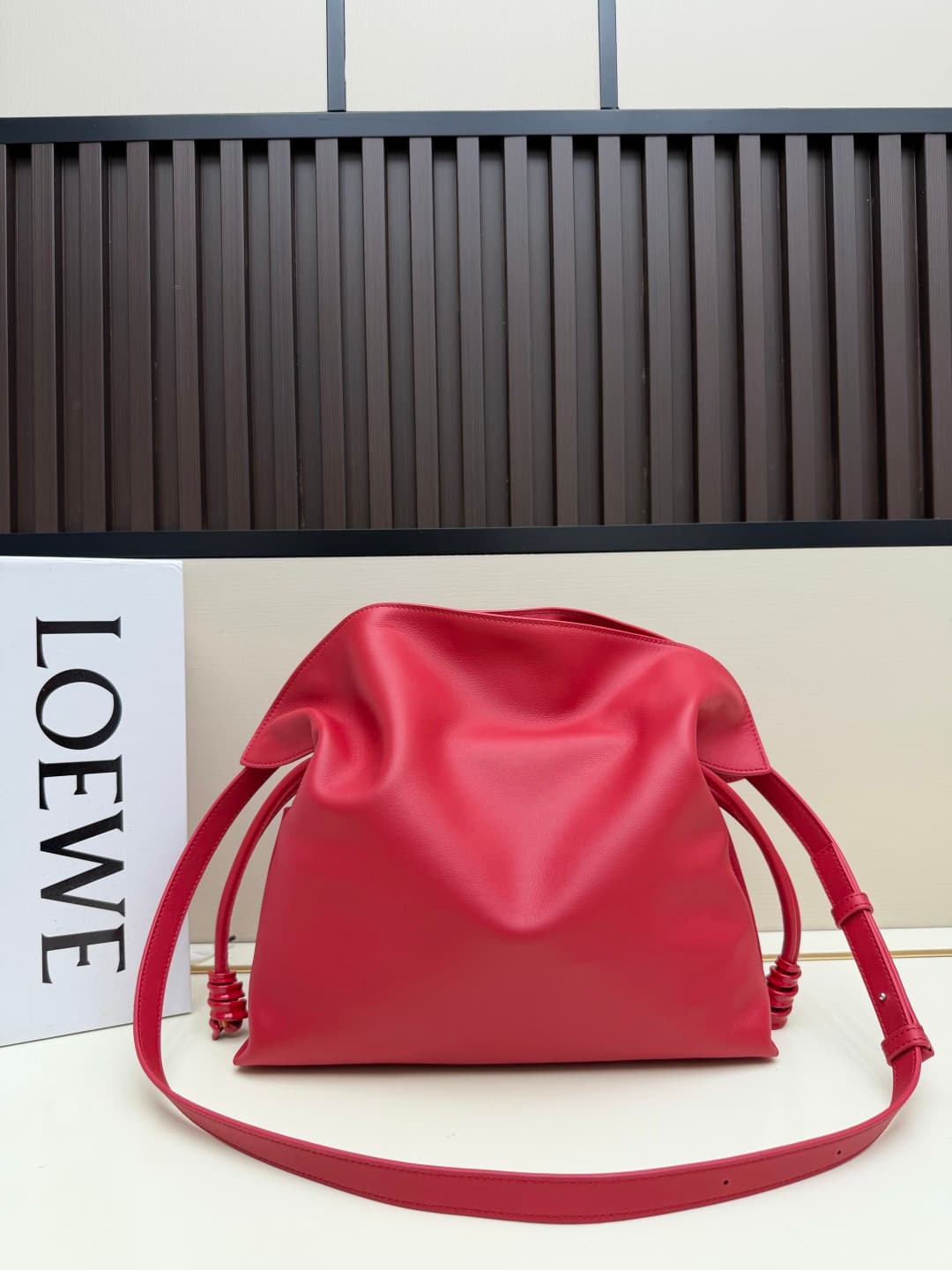 Loewe Medium Flamenco Ruched Clutch Bag in Red Leather High