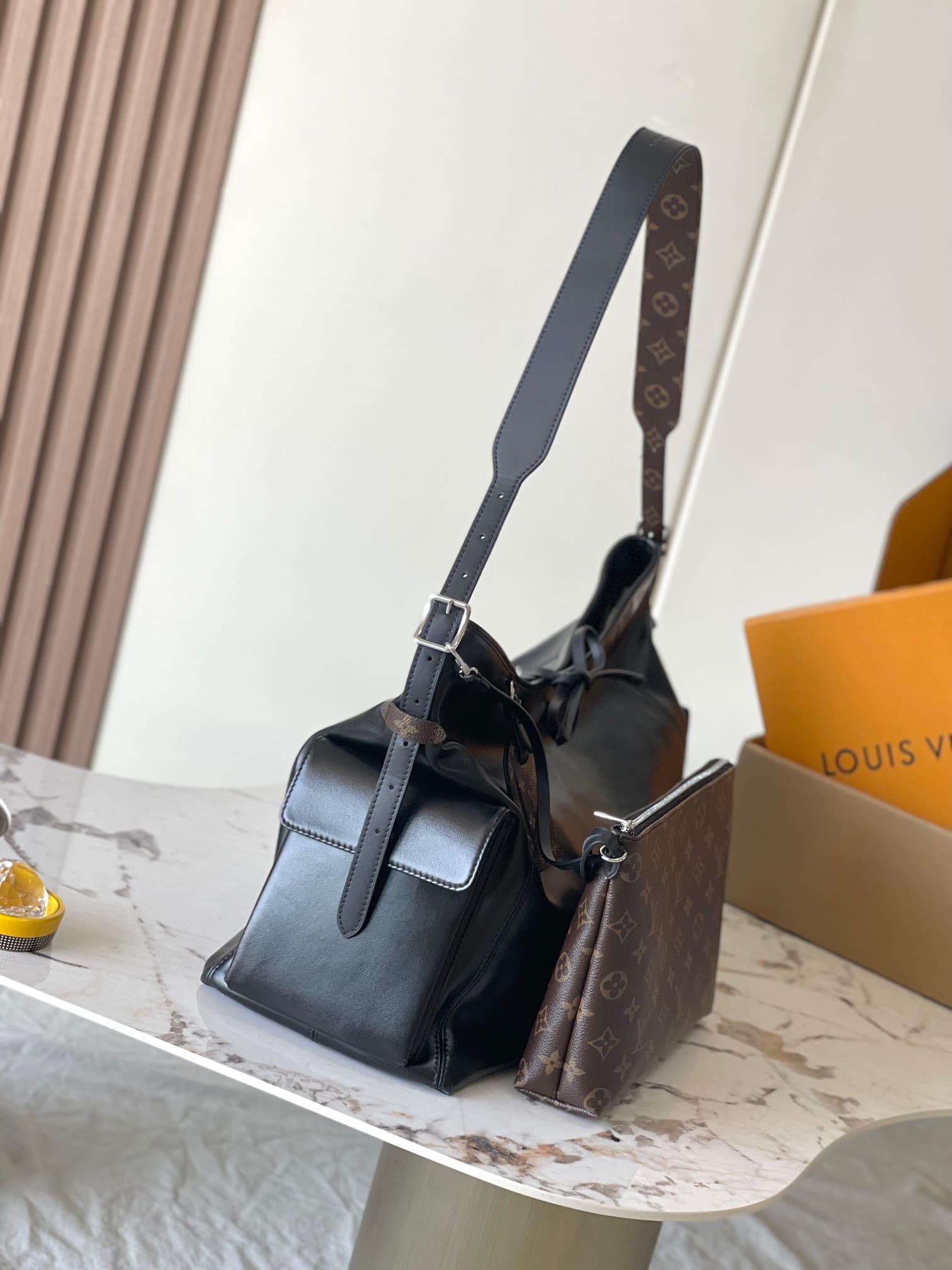 Louis Vuitton CarryAll Travel Bag Black Calf leather M15175 TOP
