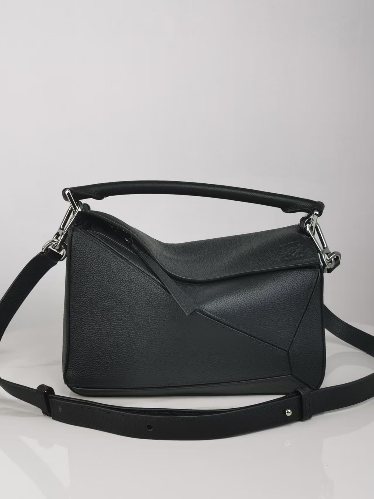 Small Puzzle bag in soft grained calfskin & Silver Metal Black High