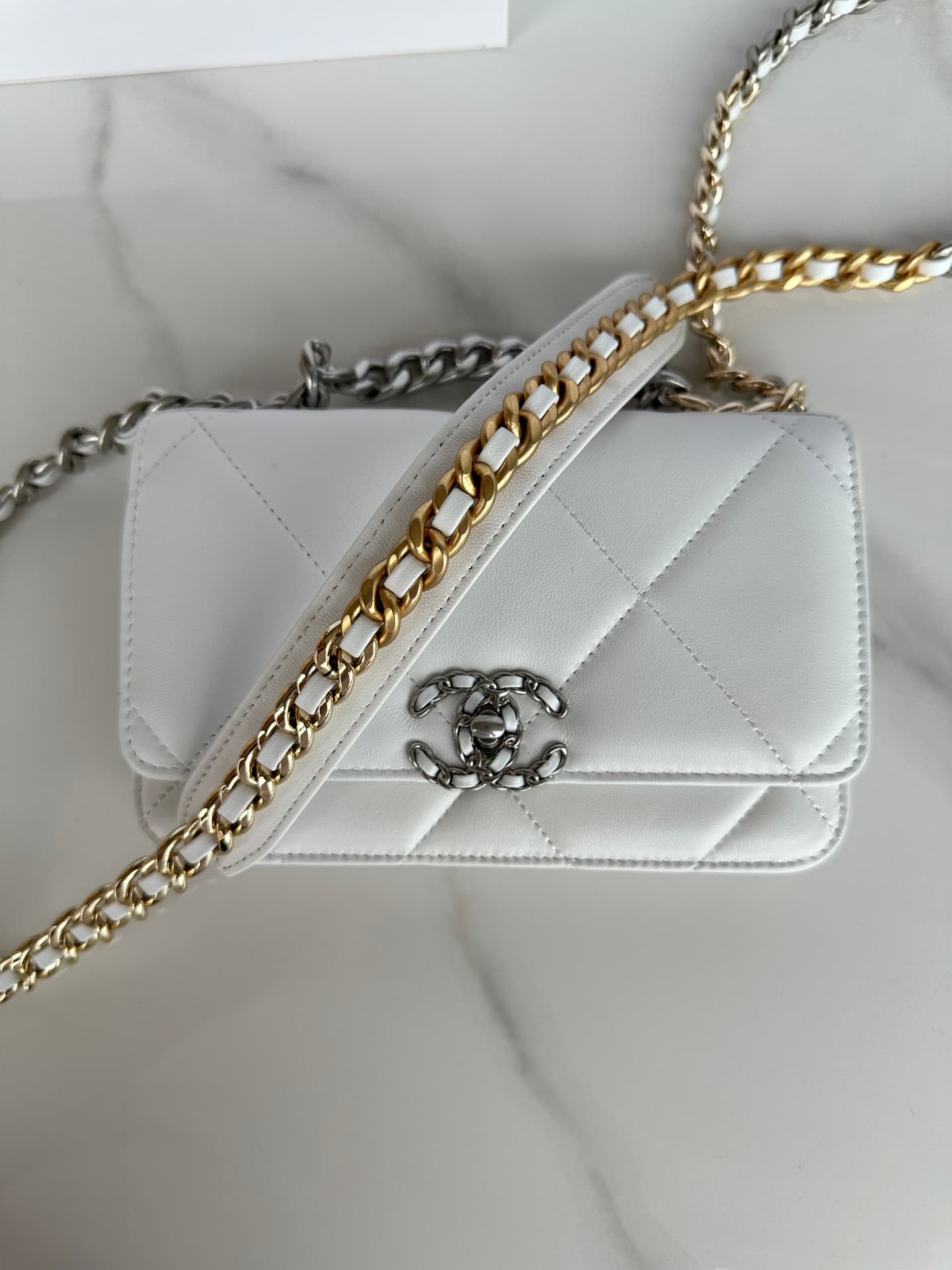 Chanel Wallet on Chain Lambskin Leather & Silver-Tone Metal White AP0957 A