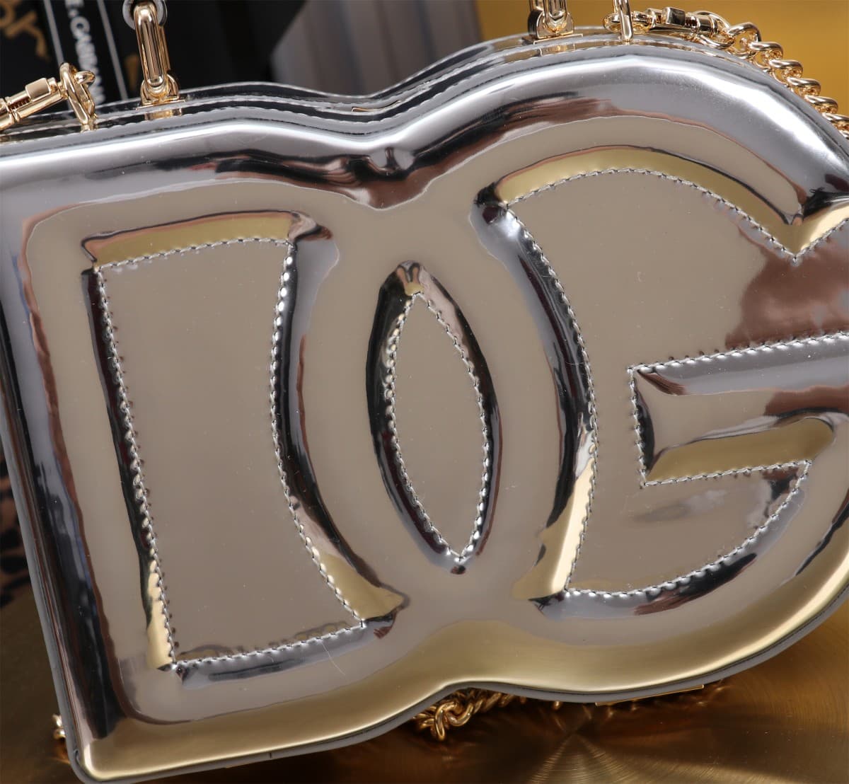 Dolce & Gabbana silver patent leather DG Logo handbag high