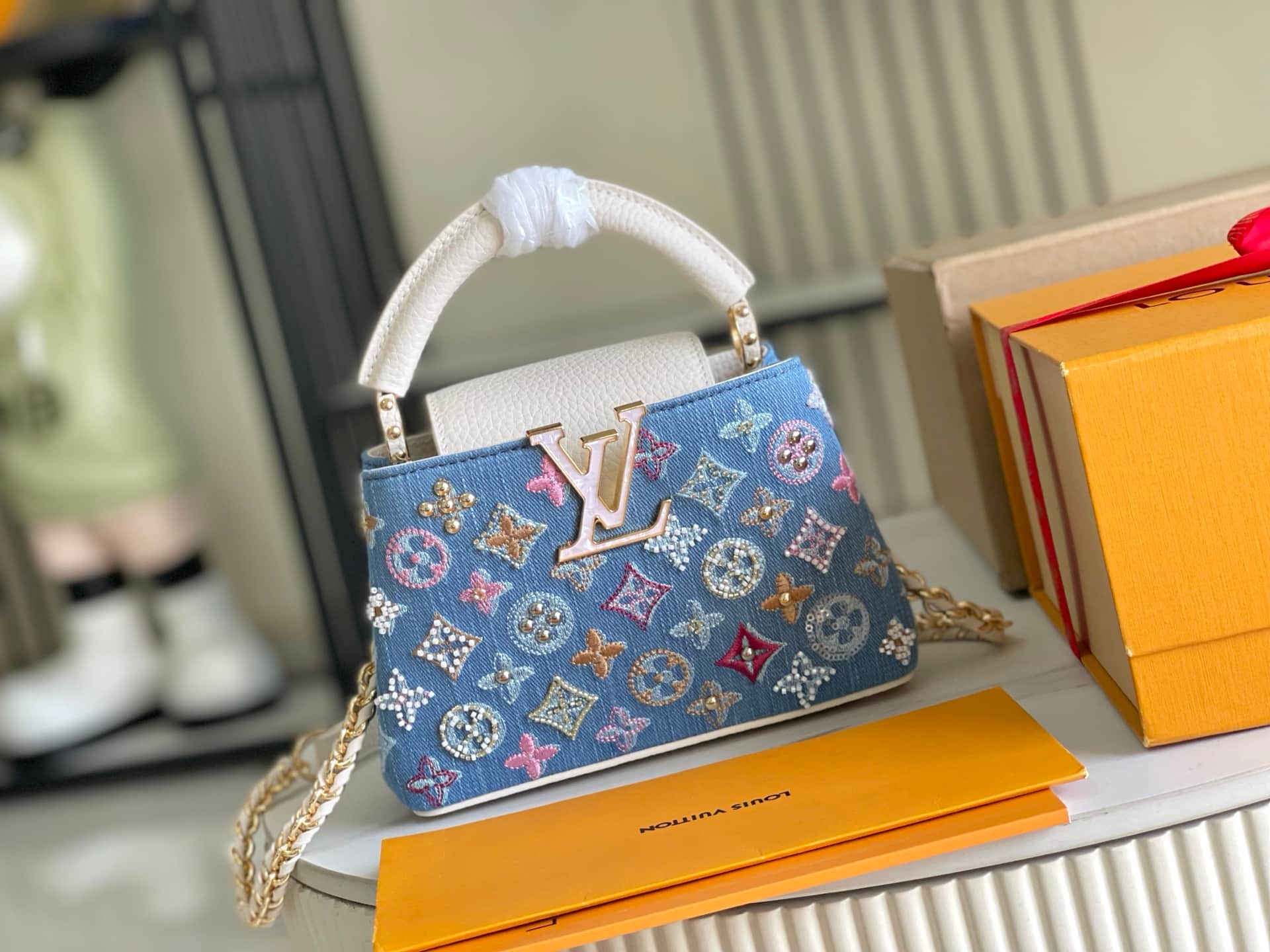 Louis Vuitton Capucines Mini Cowhide-leather trim Denim Blue/Cream M12947 TOP