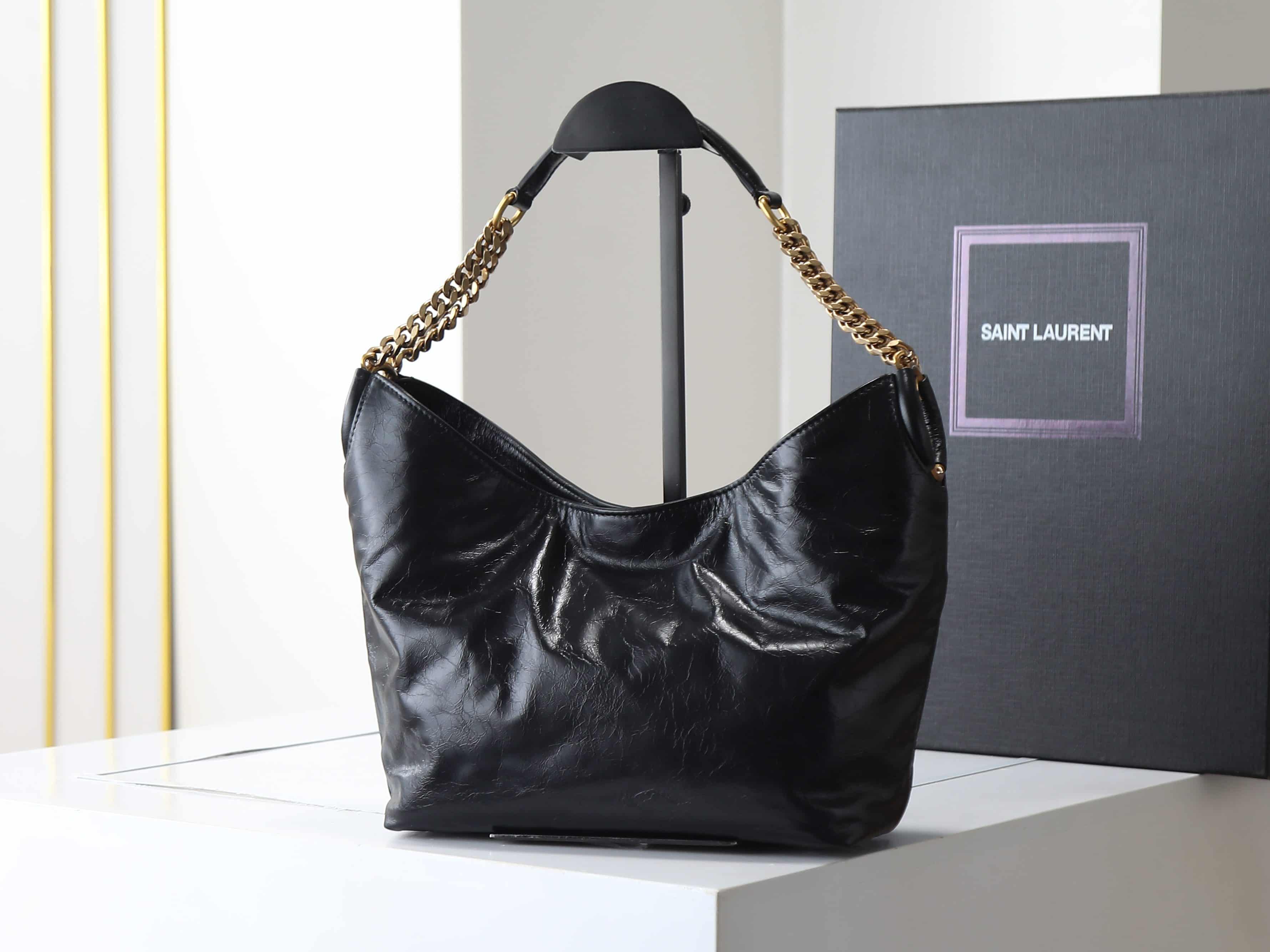 Saint Laurent HORTENSE Small Hobo in Shiny Leather Black 871222 High