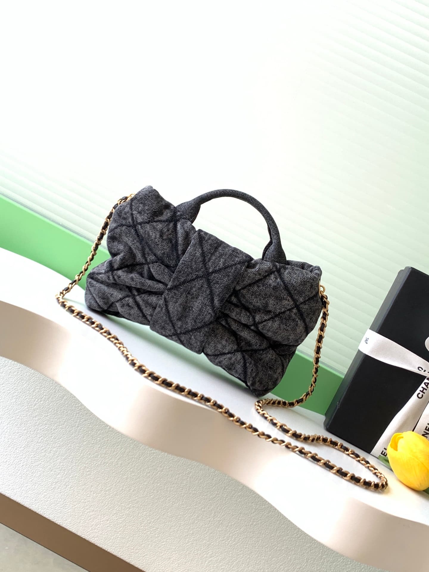 Chanel Mini Bow Bag Denim & Gold-Tone Metal Black AS5849 A