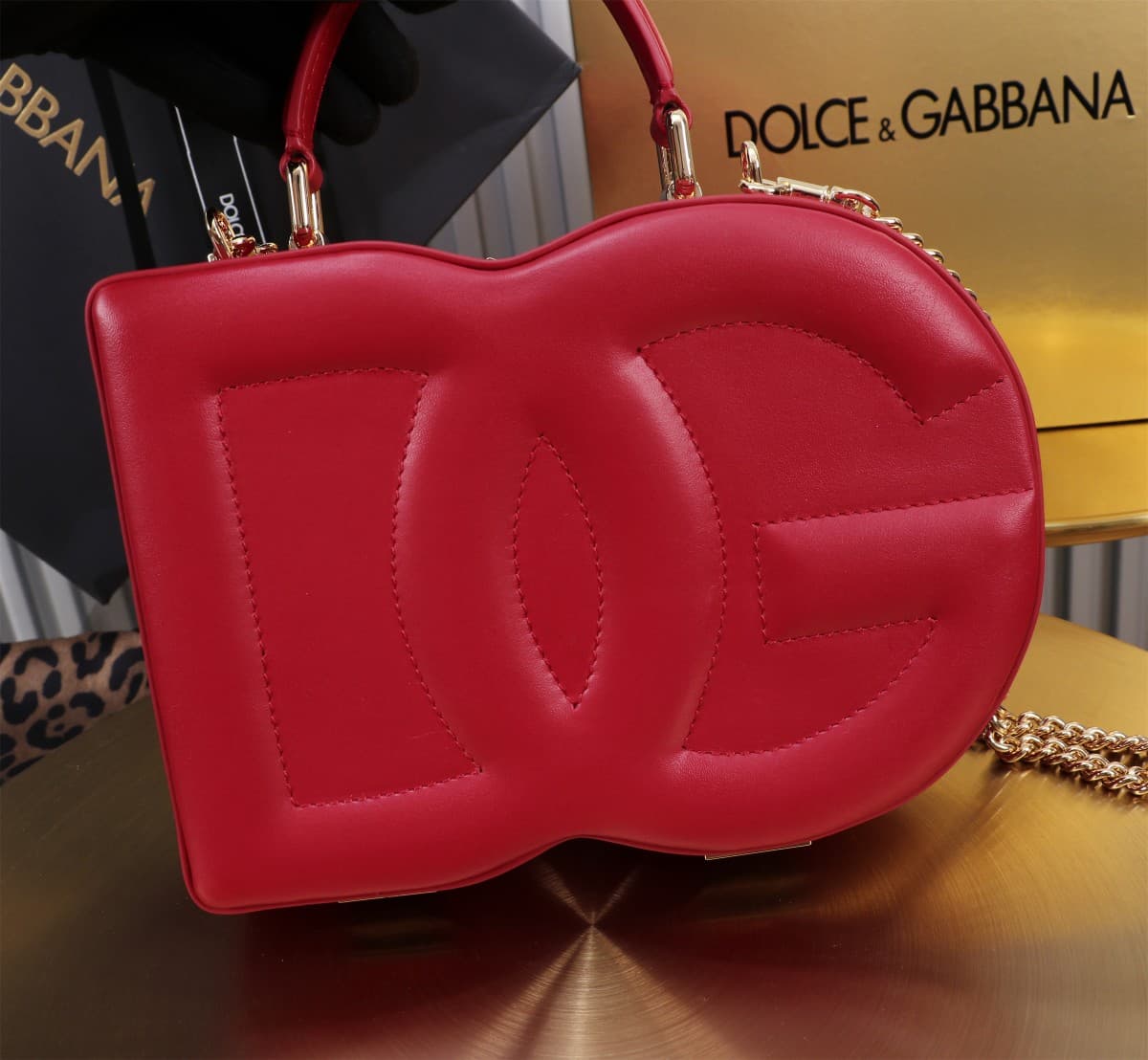 Dolce & Gabbana red leather DG Logo handbag high