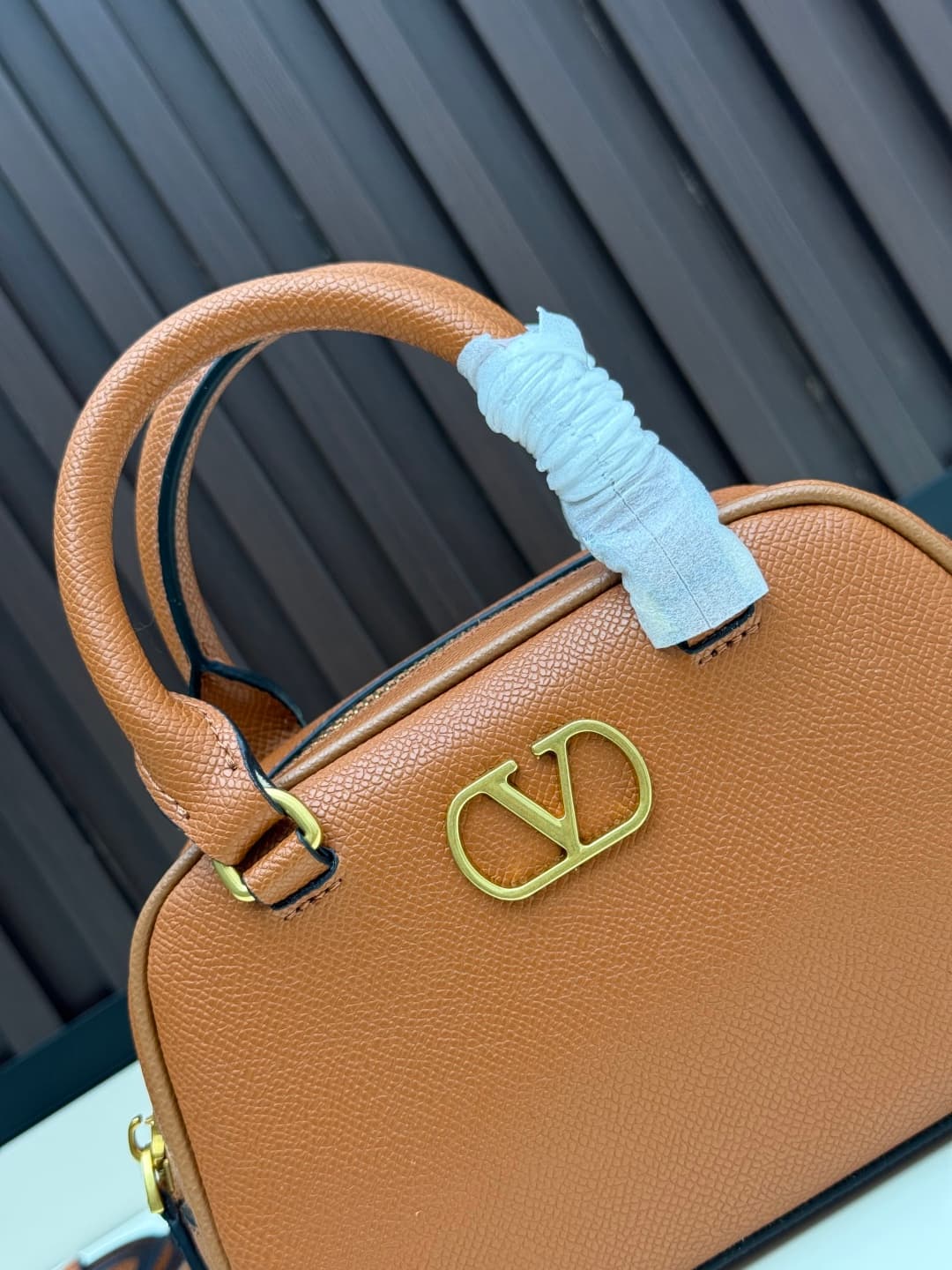 Valentino VLogo Signature Mini Bowling Bag in Grainy Calfskin Brown High